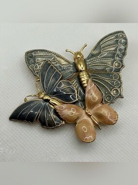 Vintage Trio Butterfly Decorative Brooch pin large cluster- Blue, Teal & Pink